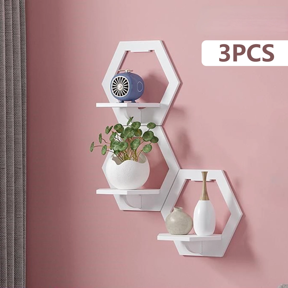 Home Bar Shelf - Étagère murale hexagonale sans poinçon, 3