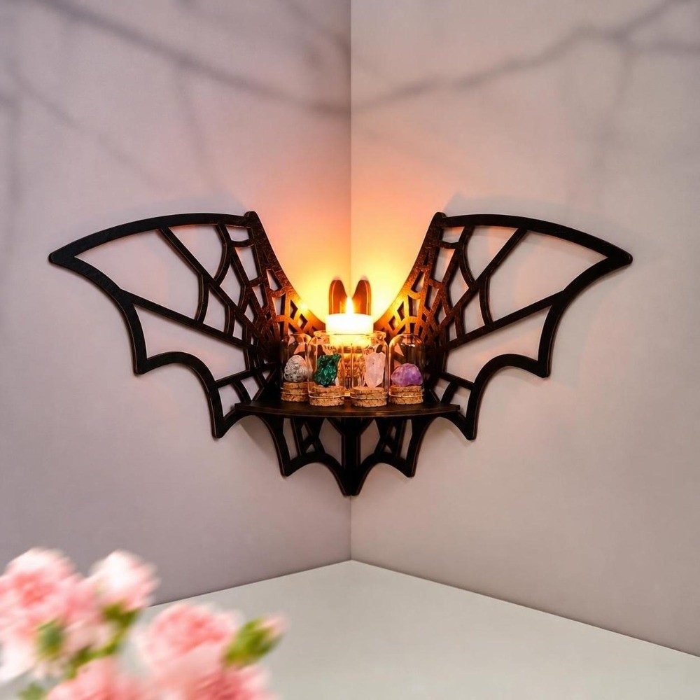 Home Bar Shelf - Étagère d'angle murale flottante en bois,