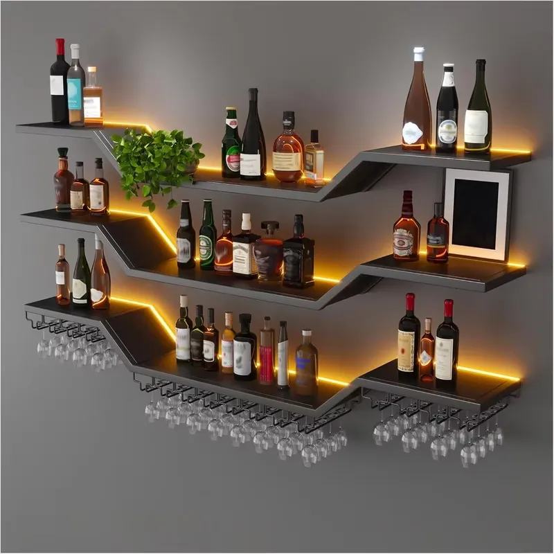 Home Bar Shelf - Étagère à vin murale LED de