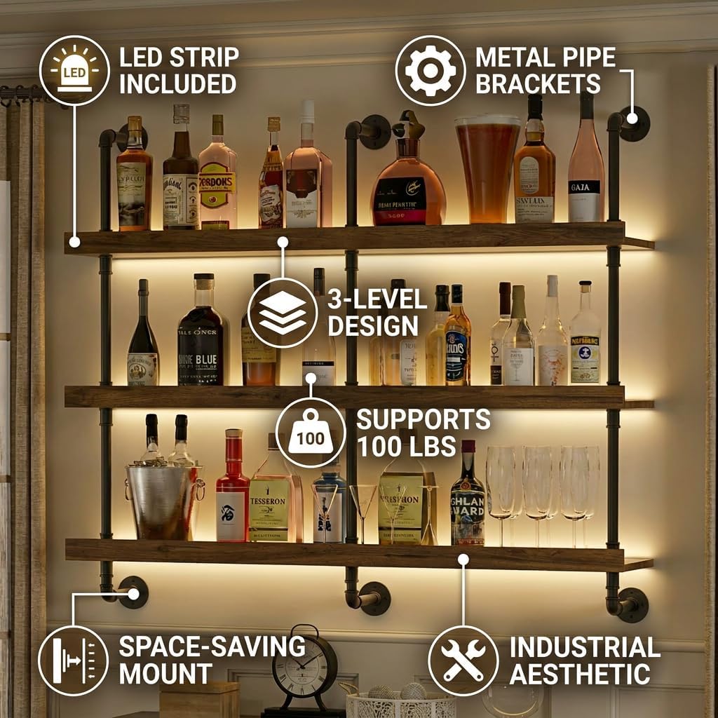 Étagère à vin murale avec écla - Home Bar Shelf avis et prix
