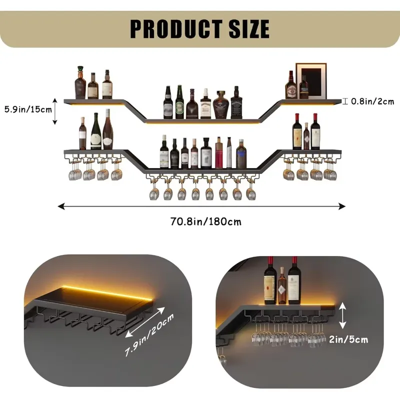 Étagère à vin murale LED de 70 - Home Bar Shelf avis et prix